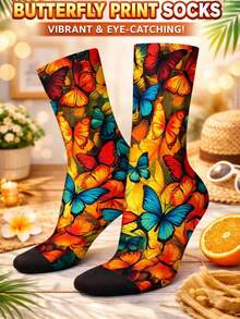 1 Pair Men's 3D Digital Print Socks, European And American Style Sports Socks, 360 Seamless Heat Transfer Mid-Calf Socks - Multicolor - View 1