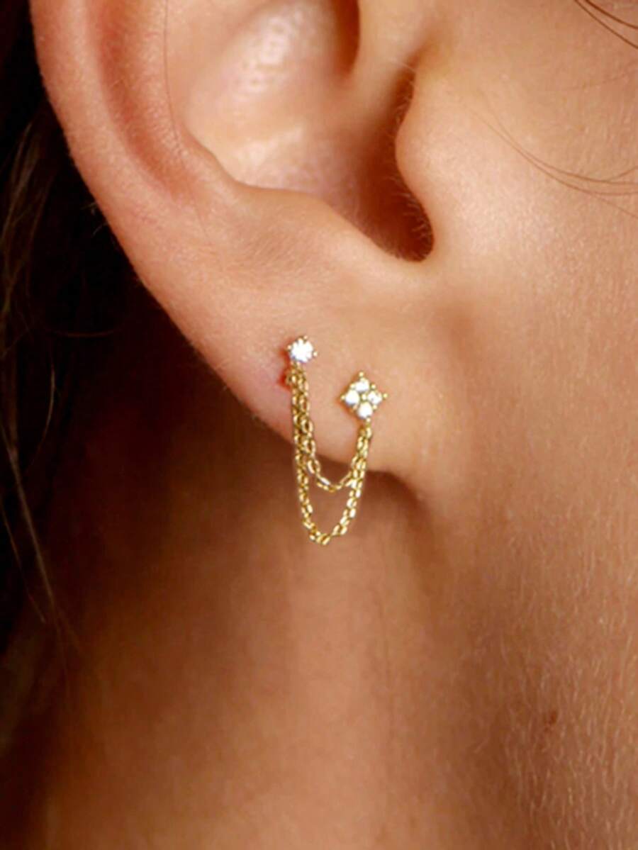 1 Pair Women's Cubic Zirconia Inlaid Teardrop Earrings, Suitable As Gifts For Occasions Like Valentine's Day, Wedding, Mother's Day - 黃金 - 查看 1