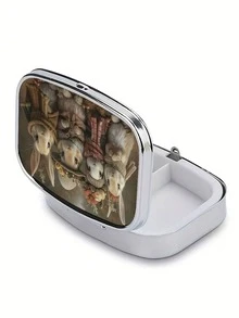 1pc Elegant Animal, Landscape, Portrait Printed Square Pill Box, Dual Grid Pill Case, Mini Portable Compact Pill Box, Travel Portable Pill Box For Pocket Or Wallet, Decorative Jewelry Earring Multi-Function Metal Box - Animal - View 4