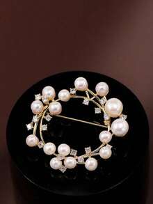 1pc Starry Sky Faux Pearl Metal Brooch, Elegant High-End Lapel Pin For Suit, Coat, Versatile Accessory - Perfect Gift - Gold - View 5