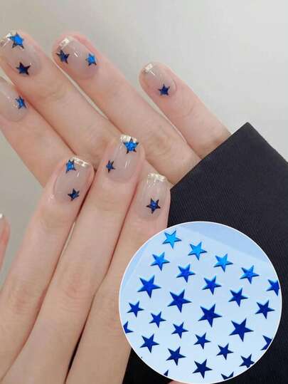 Metallic Blue Five Star Nail Sticker, Red/ Gold/ Silver Star Self-Adhesive, Pentagram Nail Decals, DIY Design For Nai Art Nail Stickers