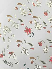 Red Flower Gold Framed Stickers For Nail Art, Gold Nail Decal ,White Flower Self Adhesive Sticker,DIY Nail Design - Multicolor - View 3