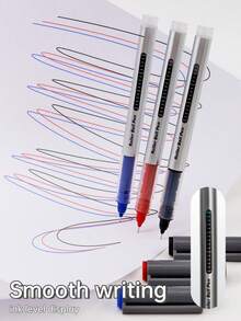 12pcs Liquid Ink Gel Pens, 0.5mm Fine Point, High Capacity Quick Drying, Suitable For Office & Students, Black/Red/Blue - Sets - View 2