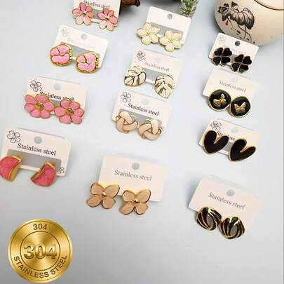 Bộ 1/5/9 chiếc khuyên tai bằng thép không gỉ 304 hình bướm/lá/trái tim/cỏ ba lá/hoa/kiểu cổ điển sang trọng tự nhiên dành cho nữ. Thích hợp cho đi làm, các dịp khác nhau, kỳ nghỉ và mua sắm hàng ngày. Lý tưởng cho những buổi trà chiều thanh lịch, cũng có thể dùng làm quà tặng sinh nhật/kỷ niệm. [Bộ ngẫu nhiên]