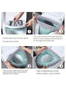 2件装加厚可水洗马桶座套，防滑设计 - 可爱动物和星星图案，轻便耐用，适用于各种类型的马桶 - 彩色 - 查看 11