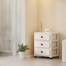 1pc Movable Storage Cabinet With Hidden Wheels, Cream-Colored Living Room Storage Cabinet, Household Storage Cabinet With Drawers For Living Room, Kitchen, Bedroom Nightstand - Multicolor - View 7