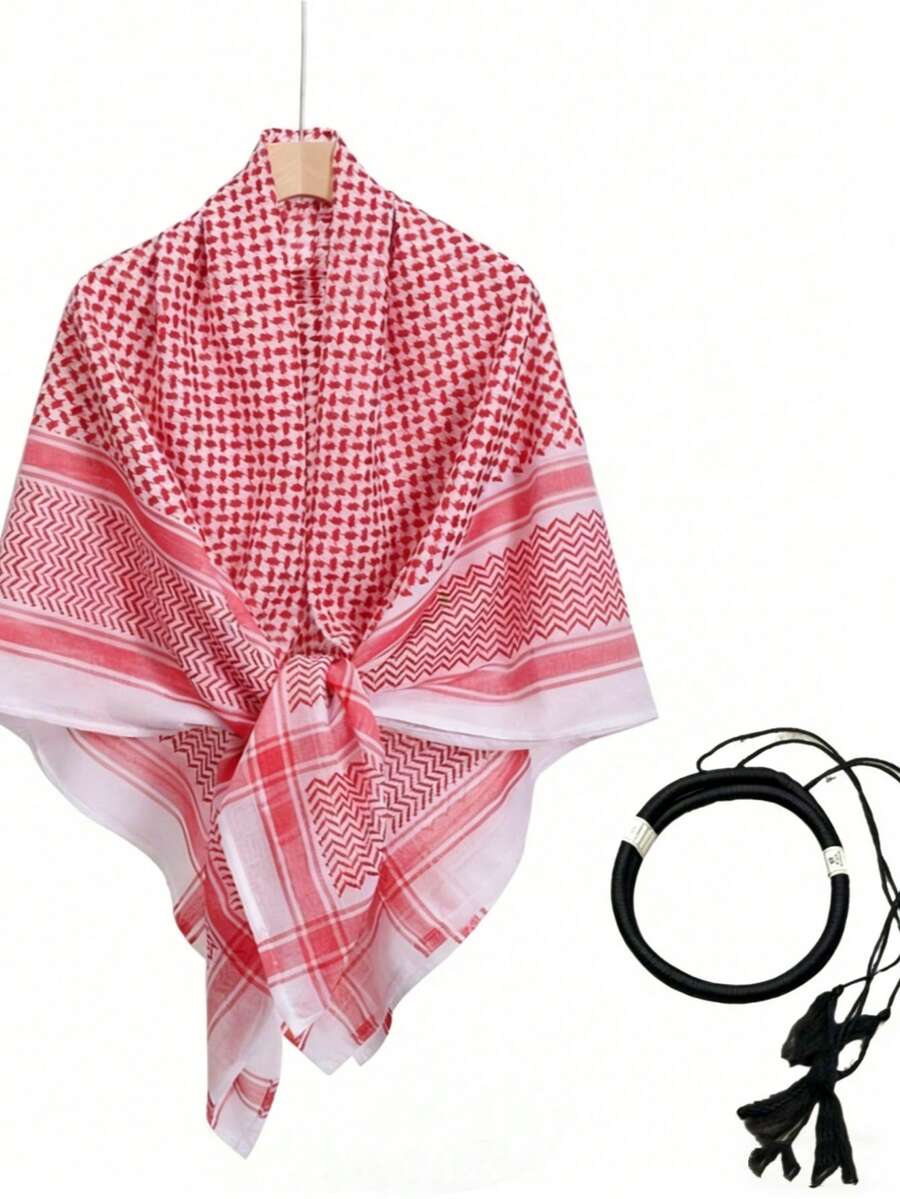 Men's Desert Scarf, Neck Wrap, Shawl, Arabic Headwear With Agal Rope - Multicolor - View 1