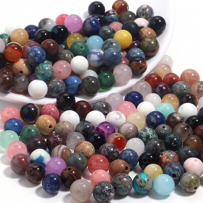 20-100pcs Natural Stone Beads Round Genuine Real Stone Beading Loose Gemstones DIY Smooth Bead For Bracelet Necklace Earrings Jewelry Making(Natural Stone Beads Multicolor, 4-14mm)