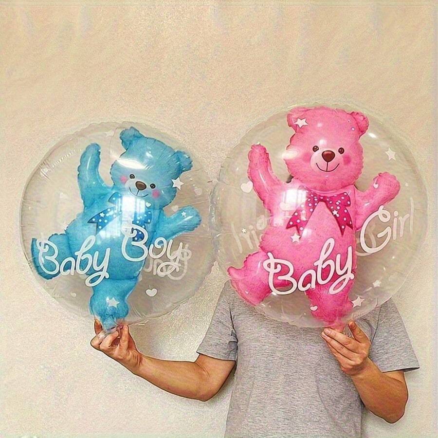 2pcs Blue & Pink Double-Layer Aluminum Foil Balloons, Suitable For Birthday, Anniversary Party - View 1