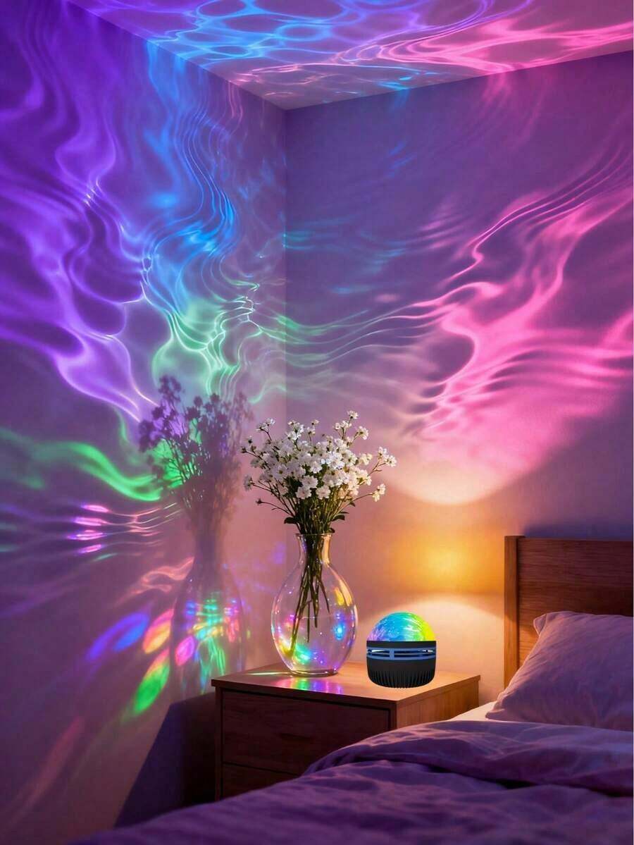 USB Automatic Rotating Wave Projection Lamp, Suitable For Bedroom Relaxation And Home Party Decoration - 黑色 - 查看 1