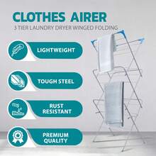 Crystals 3 Tier Foldable Clothes Airer Drying Rack Laundry Dryer Stand Indoor Outdoor White - Cloth Airer - View 4