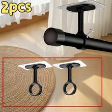 2 Pieces Of Ceiling Curtain Rod Brackets, No Drilling Required | Heavy-Duty Self-Adhesive, Adjustable Curtain Hooks, Suitable For Wardrobe And Bedroom, New Black Version Added, Utility Hooks - Multicolor - View 8