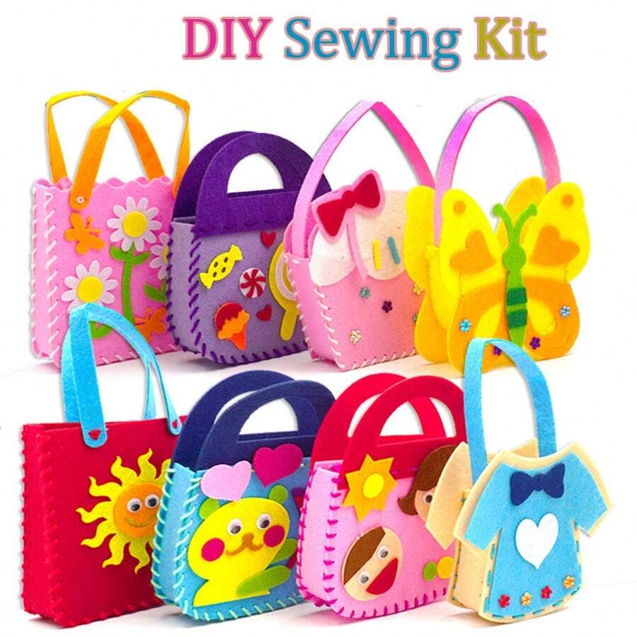 1set DIY Sewing Kit, Handbag Craft, Safety Needle & Felt Fabric, No Power Needed, Perfect For Birthday All Occasions - Multicolor - View 1