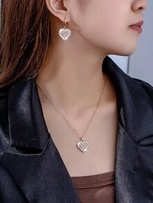 1 Set Fashion Heart Rhinestone Casual Versatile Women Earrings & Necklace Set - Multicolor - View 4