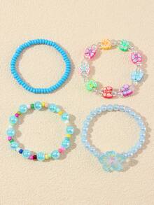 4pcs/Set Girls Cute Polymer Clay Butterfly, Flower, Fruit, Sun, Cloud Beaded Bracelet Set, Suitable For Girls Daily Wear And Gifting To Friends - Multicolor - View 13
