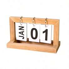 Wooden Perpetual Calendar Flip Month Date Display Desktop Schedule Daily Planner Office Home Decor Photo Props - black - View 5