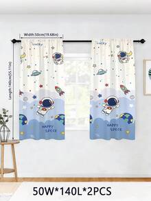 2 Paneles de cortina decorativa con diseño impreso de astronauta, cohete, planeta y estrellas para habitación de niños, fácil de limpiar - lavable a máquina - Multicolor - Ver 8