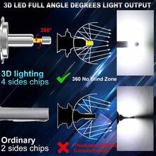 2个200W 60000LM 360° LED大灯灯泡 H1 H7 H11 9005 HB3 9006 HB4 6000K 白色即插即用汽车大灯 - A - 查看 5