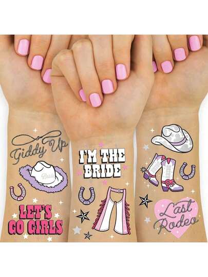 48pcs Glitter Cowgirl Bachelorette Party Temporary Tattoos - Fun Cowgirl Party Decorations, Bridal Party Gifts, Bridal Shower Favors + Bachelorette Party Supplies