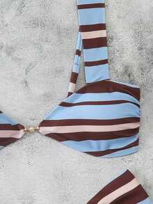 Bộ bikini sang trọng, thanh lịch, kẻ sọc, gợi cảm, kiểu dáng thường ngày, trang trí bằng vòng kim loại, thiết kế viền tương phản, thích hợp cho bãi biển, kỳ nghỉ, tiệc tùng. - Nhiều màu - Xem 4