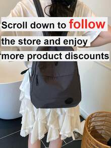 1pc Solid Color Fabric Double Washed Nylon Lightweight Large Capacity Travel Backpack, Minimalist Portable Backpack For College Students - Black - View 3