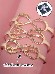 1 buc brățară personalizată cu deschidere nelimitată, poate fi personalizată cu 1-6 nume, bijuterii din oțel inoxidabil, lucruri personalizabile, cadouri pentru iubit, brățări de damă, brățări personalizate, bijuterii personalizate, cadouri de Crăciun personalizate, bijuterii de Halloween, cadouri personalizate, cadouri pentru familie și prieteni, perfectă pentru sărbători, zile de naștere, aniversări, ceremonii de absolvire - Multicolor - Vizualizare 2
