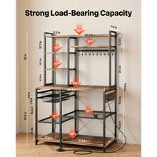 Kitchen Bakers Rack, 5 Ft Power Cable Bakers Rack With Power Outlet, Kitchen Stand With X-Shaped Support Bar, 10 S-Shaped Hooks, Coffee Bar Stand For Dishes, Spice Bottles, Built-In Power Strip - 5 Ft 10 S-shaped Hooks - View 3