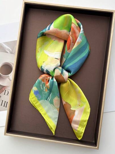 1pc 2026 Spring/Summer Fresh Fashion Youthful Oil Painting Floral Print 65*65cm Square Scarf, Versatile For Outdoor, Photo Shoots, Dates, Performances, Holidays, Gift