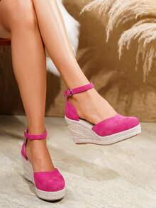 Women's Comfortable Non-Slip Round Toe Wedge Heel Slip-On Shoes, Spring/Summer - Hot Pink - View 17