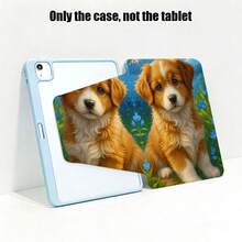 1pc PU Leather Case With Stand, Pen Slot, Brown & White Puppy, Blue Flowers & Green Plants Pattern, 720 Degree Rotating Stand, Auto Sleep/Wake Function, Compatible With Honor Pad, Matepad, , , , Apple - Multicolor - View 2