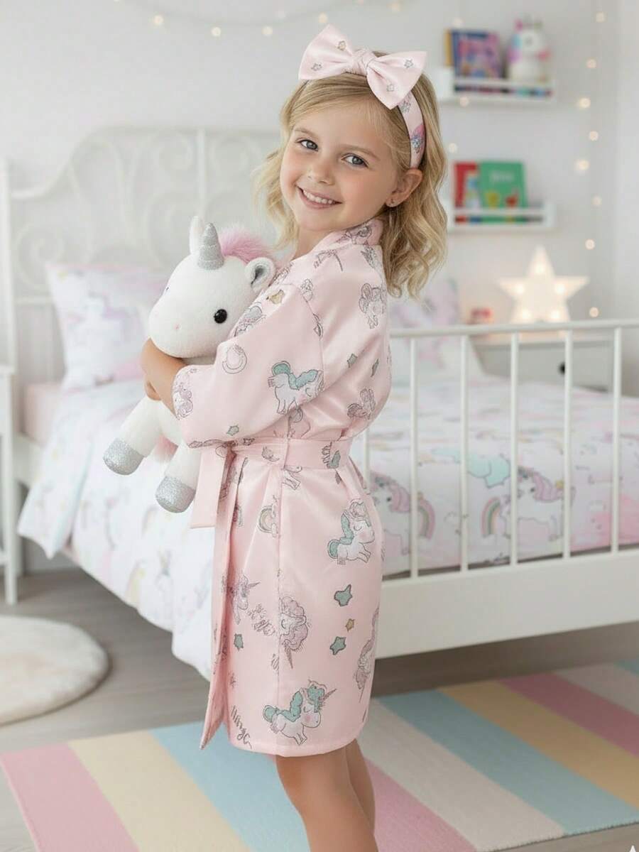 1 pieza Bata de baño rosa para niñas, ropa de dormir estilo japonés, bata de piscina, bata de mañana, regalo de cumpleaños, disfraz de fiesta, vestido de dama de honor - Rosa - Ver 1