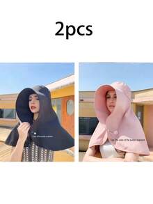 1 Large Shawl Sunscreen Sun Hat Women's Beach Hat Full Coverage Sun Hat - Multicolor - View 18