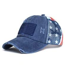 Women's Vintage-Style American Flag Baseball Cap, Featuring Decorative Stars And Stripes, Adjustable Snapback, Lightweight Washed Trucker Hat, Suitable For 4th Of July Independence Day, Sports, And Casual Wear - Ponytail-Friendly Design. - 白色 - 查看 6