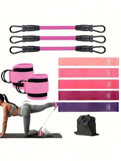11pcs Hip Resistance Bands Set, Ankle Straps, Glute And Leg Pull Rope, Body Shaping And Slimming, Cable Machine, Hip Lifting Ankle Elastic Band Training Set
