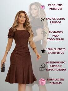 Women's Modern Casual Elegant Midi Lace Dress With Spandex, Comfortable, And Ruffled Hem. - 鏽棕色 - 查看 7