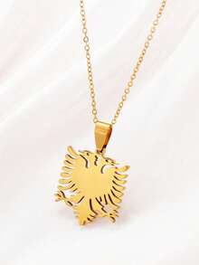 1件14K镀金阿尔巴尼亚鹰吊坠项链，男女皆宜，抛光不锈钢饰品，扁平费加罗链项链 - Eagle - 查看 7