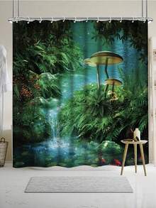 1pc Mushroom Fish Pattern Shower Curtain, Waterproof Shower Curtain, Bathroom Decoration Shower Curtain, Machine Washable Fabric Curtain, Bathroom Accessories - A - View 5