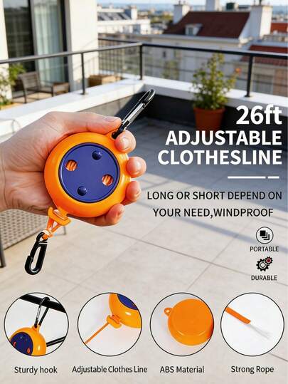 1 حبل غسيل مقاوم للانزلاق وللرياح بدون حفر، مناسب للسطح والشرفة، قابل للتعديل بطول مرن، تحمل أحمال ثقيلة، مناسب للتجفيف المنزلي والسفر والتخييم والإيجار