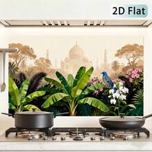 1pc Self-Adhesive Kitchen Backsplash Sticker, Tropical Plant Theme, Easy To Install And Clean, Oil-Resistant, Suitable For Walls In Dining Room, Living Room And Kitchen - Style 1 - View 6