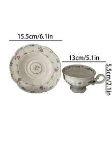 1 Juego de taza y platillo de cerámica con relieve floral estilo retro francés, plato con borde floral colorido y romántico, plato de postre para el té de la tarde, vajilla occidental, adecuado para reuniones en el jardín y charlas de té - Multicolor - Ver 14