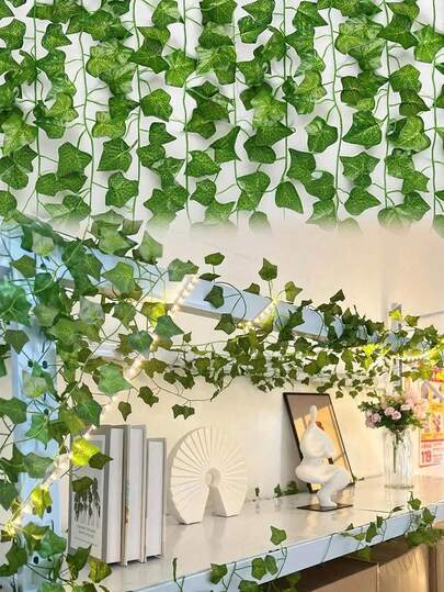 6pcs/3pcs/1pc Artificial Green Ivy Vines, Realistic Hanging Artificial Ivy Garland Suitable For Wedding, Bedroom, Garden, Balcony, Swing, Shopping Mall, Staircase Decoration, Green Background, Jungle Theme Party Supplies. Easy To Install And Remove, Artificial Plants, Autumn Decoration, Indoor, Desktop, Garden Decoration, Valentine's Day Gift