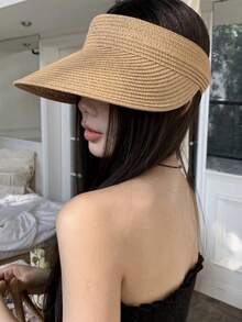 1顶草编遮阳帽，夏季度假宽檐遮阳帽 - 彩色 - 查看 2