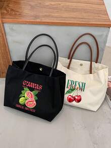 Vibrant Lemon Print Tote Bag, Reusable Printed Women's Tote Bag, Double Handle Shopping Bag, Large Capacity Shoulder Bag, Suitable For Casual Commuting. - Multicolor - View 8