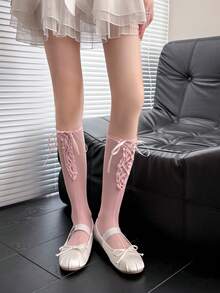 1双女士小腿袜（无硬纸板），薄款芭蕾舞风格交叉蝴蝶结小腿袜，适合春夏穿着，可与裙子百搭。 - 彩色 - 查看 10