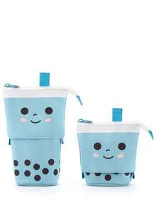 Cute Multi-Functional Pen Holder, Pencil Case, And Makeup Bag - Convertible Pull-Down Canvas Pencil Case Stationery Bag - Pearl Milk Tea Shape - View 11