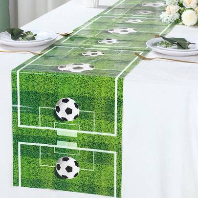 1件绿色足球图案PE桌布，足球主题一周岁生日派对桌布，婴儿派对桌布装饰，足球主题婴儿派对桌布装饰，足球生日派对用品，婴儿派对桌布装饰，性别揭晓派对装饰，毕业返校派对装饰，婴儿派对用品，派对礼品