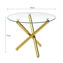 Round Dining Table With Tempered Glass Top And Gold Legs, Coffee Table, Modern And Minimalist Dining Table, 80 * 80 * 76 Cm - Gold - View 3
