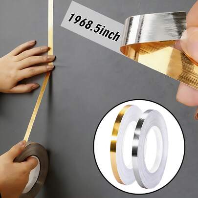 2 Rolls 1968.5inch Self-Adhesive Tile Sticker | Gold & Silver, Waterproof, PVC, Floor & Wall Crevice Sealing Strip, For Hotel Decoration