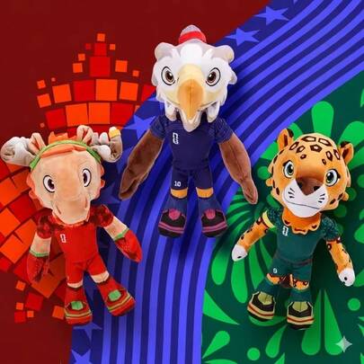 Peluche de 18 cm del Mundial de México 2026: mascota jaguar, reno de hoja de arce y águila calva. Juguete coleccionable suave.