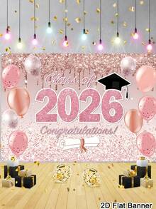 1件毕业横幅背景，2026届毕业祝贺图案背景布，粉金背景布，适用于背景幕布、摄影背景、派对装饰、背景帘、2026届毕业派对用品、派对用品、毕业、2026届毕业、毕业派对用品、生日派对用品、毕业装饰、横幅 - 多色 - 查看 7